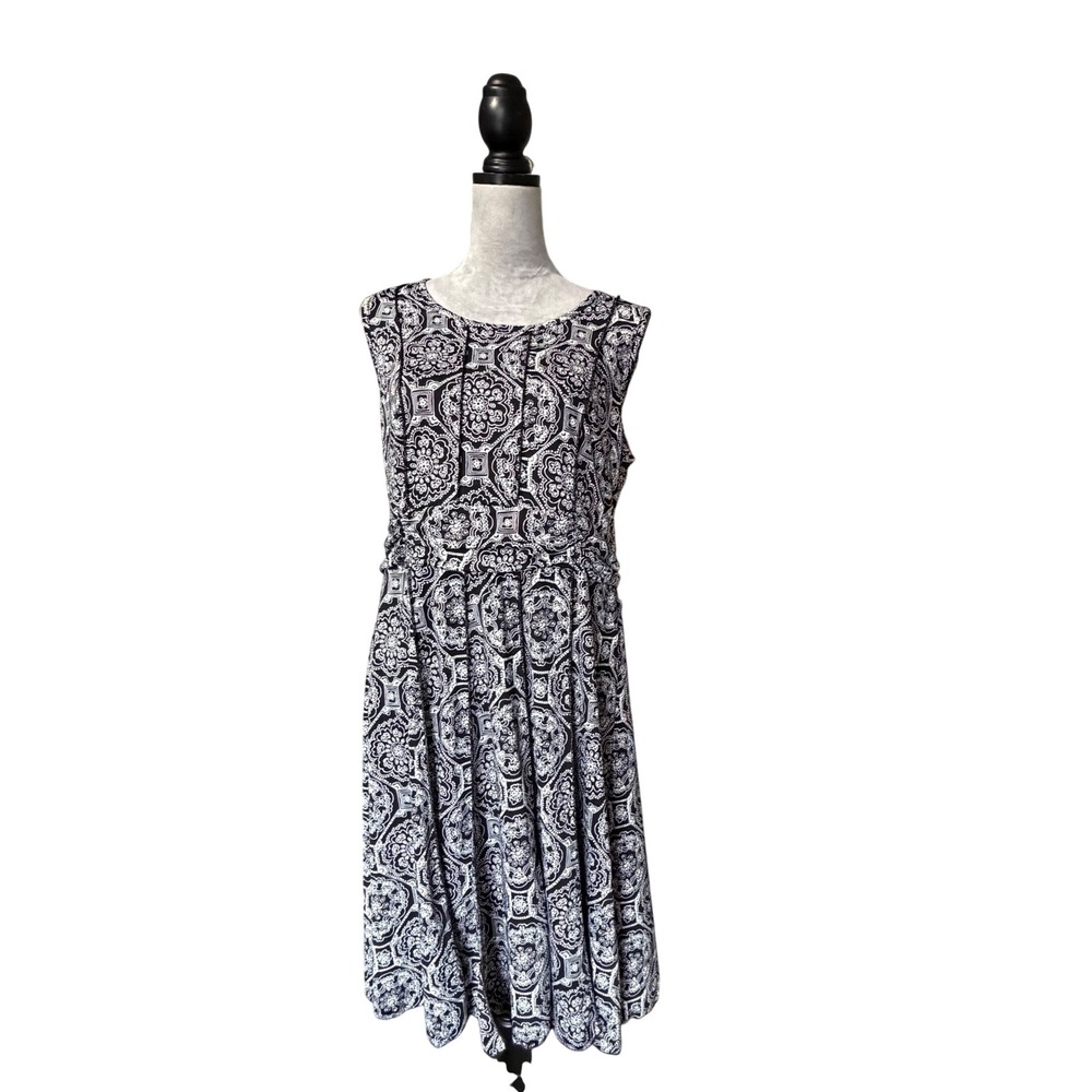 NWT Sami & Jo Womens XL Black White Medallion Tile Print Sleeveless Midi Dress
